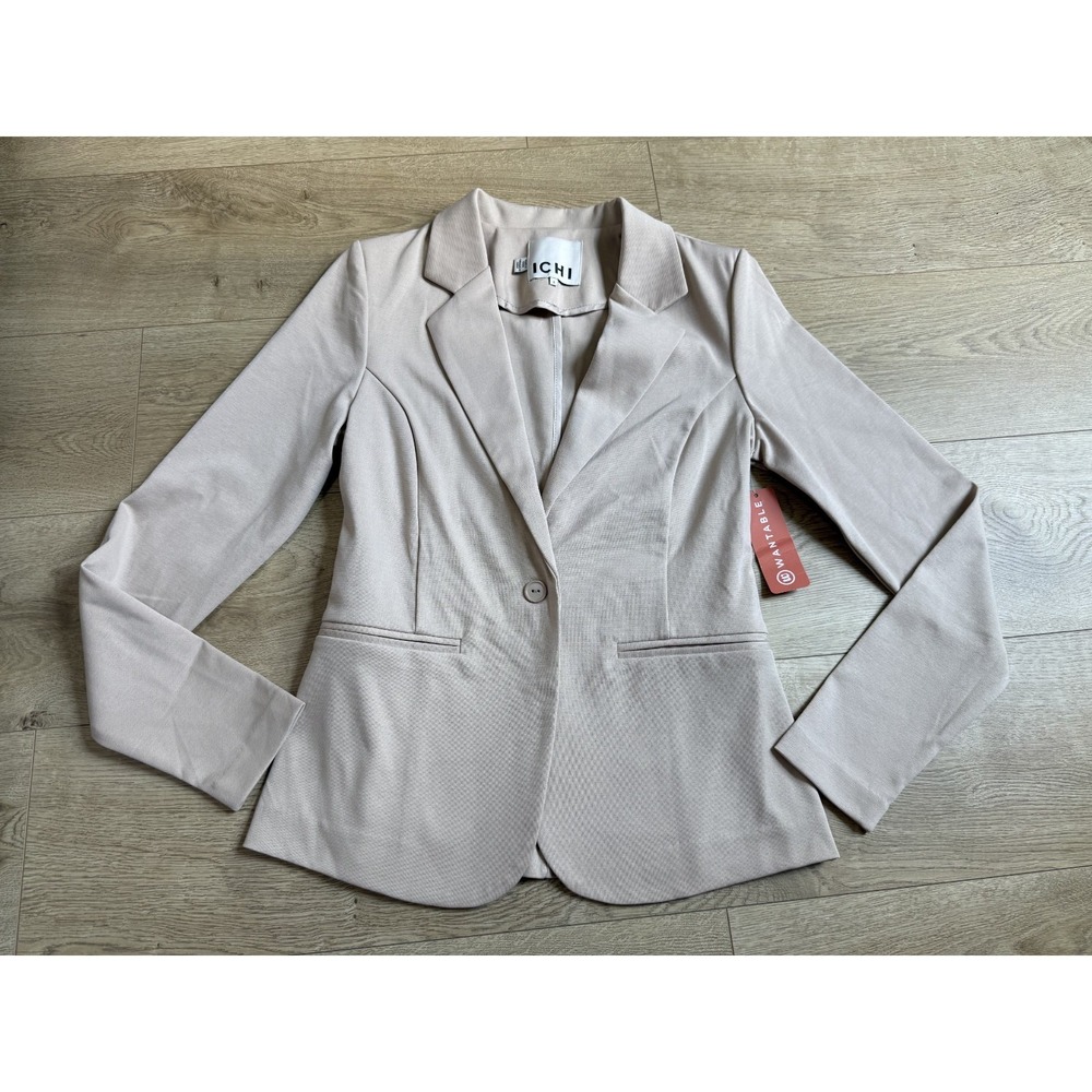 NWT ICHI Kate Knit Blazer doeskin single button stretch beige $109 size S 2-4